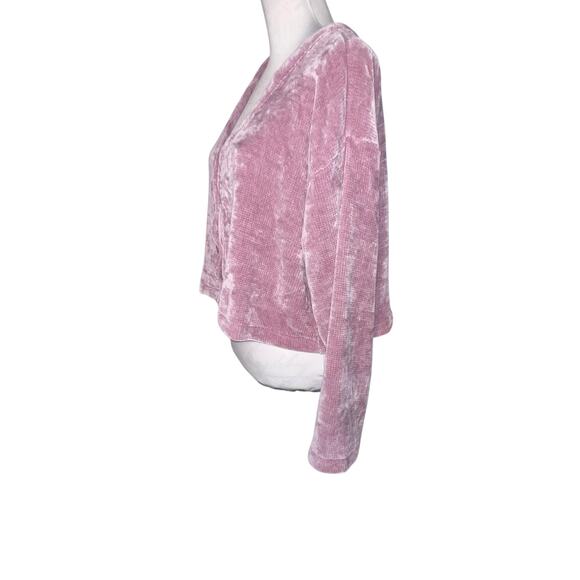 Old Navy rose dawn size L crop long sleeve button front Deep V knit Chenille top - Picture 3 of 7